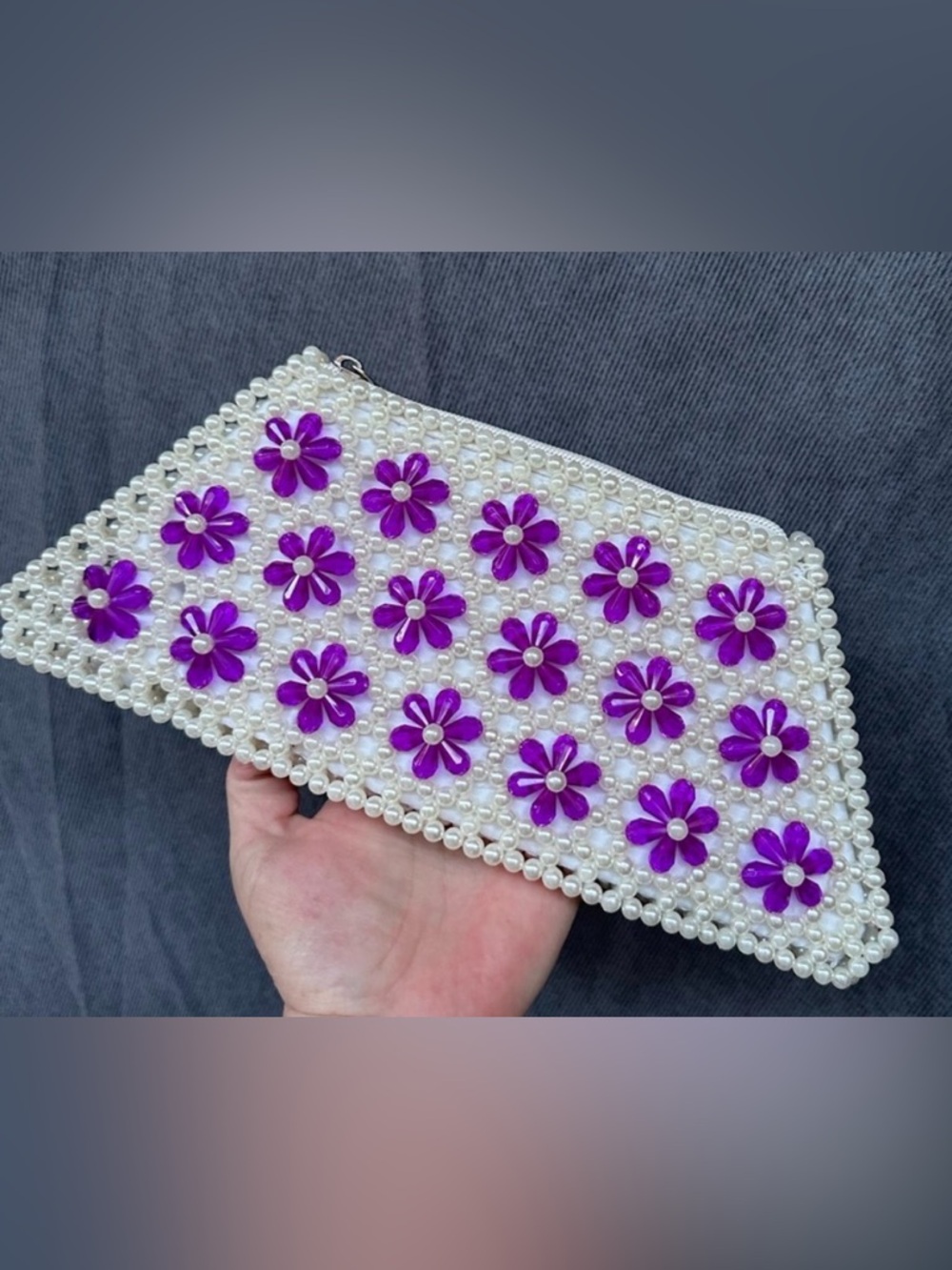 Vintage 70s Floral Beaded Clutch Bag